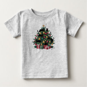 Black Cats Christmas Tree Cat Lover Xmas Lights Baby T-Shirt