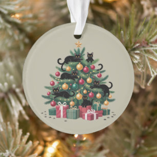 Black Cats Christmas Tree Cat Lover Xmas Lights Ornament