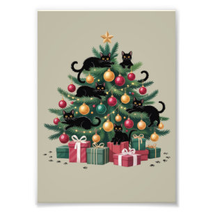 Black Cats Christmas Tree Cat Lover Xmas Lights Photo Print