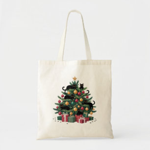 Black Cats Christmas Tree Cat Lover Xmas Lights Tote Bag