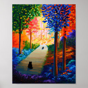 Black Cats Colourful Fall Landscape Creationarts Poster
