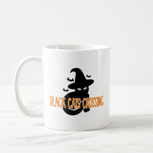 Black Cats Crossing with Witch Kitty Halloween Coffee Mug