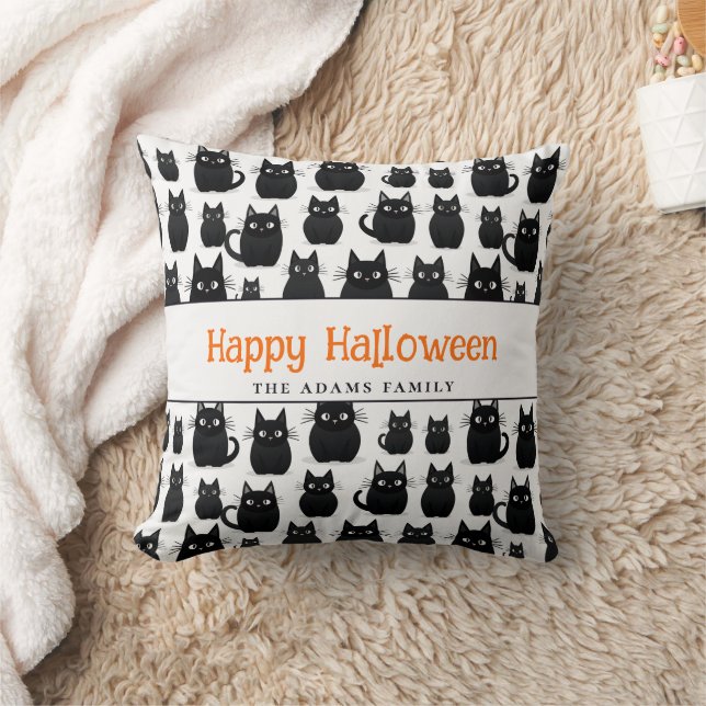 Black Cats Custom Name Happy Halloween Cushion (Blanket)