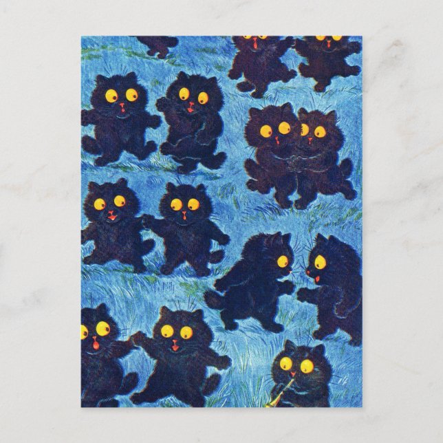 Black Cats Dancing in Moonlight, Louis Wain Postcard (Front)