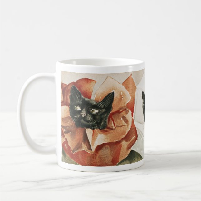 Black Cats Floral Collar Coffee Mug (Left)