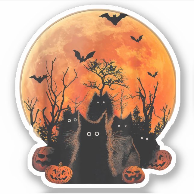 Black Cats Full Moon Funny Animal Pet Lover Hallow (Front)