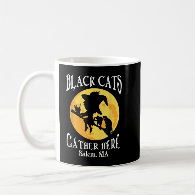 Black Cats Gather Here Salem, MA Halloween Witch Coffee Mug (Left)