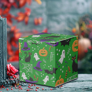Black Cats Ghosts Bats Green Pattern Halloween Favour Box