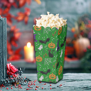 Black Cats Ghosts Bats Green Pattern Halloween Favour Box