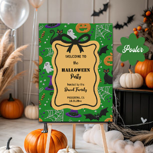 Black Cats Ghosts Bats Halloween Party Welcome Poster