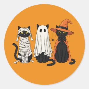 Black Cats Ghosts Halloween Classic Round Sticker