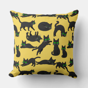 Black Cats Green Eyes Cute Kittens Cushion