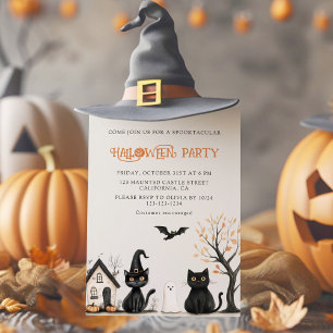 Black Cats Halloween Party Invitation