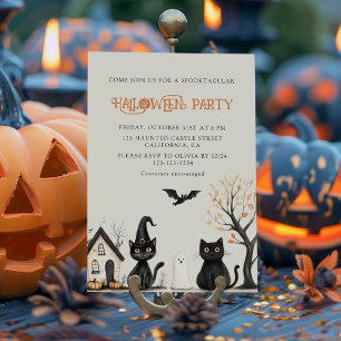 Black Cats Halloween Party Invitation