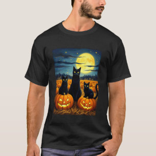 Black Cats Halloween Spooky Pumpkin Patch Party Co T-Shirt