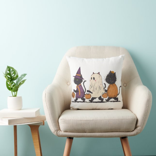 Black Cats Halloween Trick or Treat Cute Spooky Cushion (Chair)