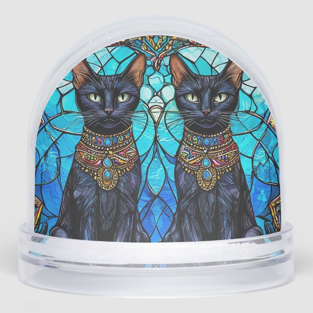 Black Cats in Artistic Stained Glass Design Snowglobe (Front)