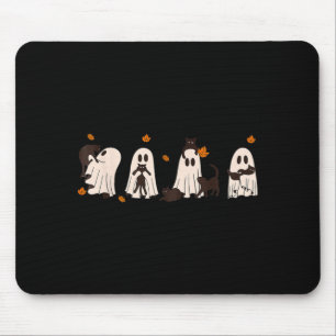Black Cats In Cute Ghost Cat Halloween Mouse Pad