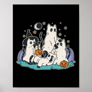 Black Cats in Ghost Costume - Cute Women and Men H Poster
