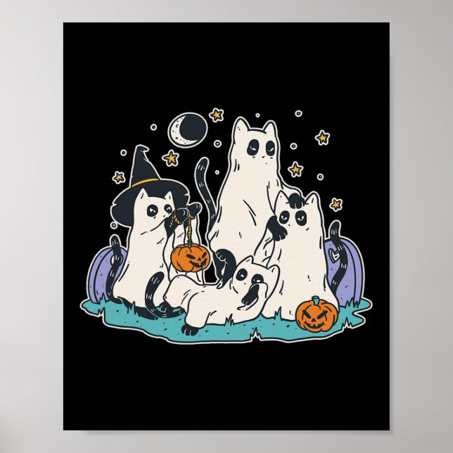 Black Cats in Ghost Costume - Cute Women and Men H Poster (Front)