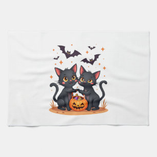 Black Cats in Ghost Costume - Cute Women and Men H Tea Towel