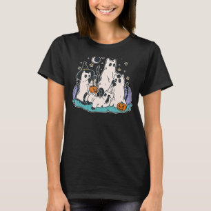 Black Cats in Ghost Costume  Cute Women and Men Ha T-Shirt