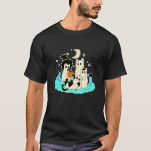 Black Cats in Ghost Costume Cute Women and Men Hal T-Shirt