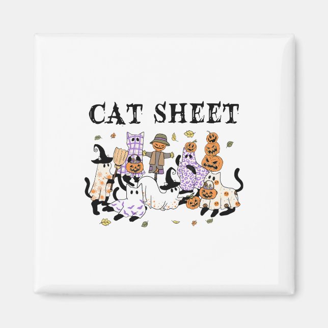 Black Cats In Ghost Costume Funny Cat Sheet Hallow Magnet (Front)