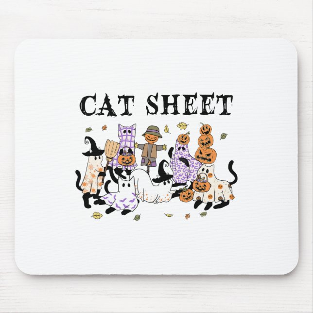 Black Cats In Ghost Costume Funny Cat Sheet Hallow Mouse Pad (Front)