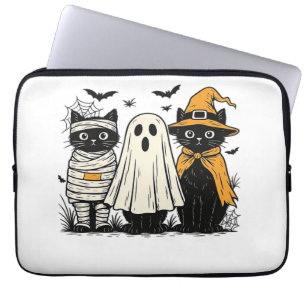 Black Cats in Halloween Costumes � Ghost, Witch, a Laptop Sleeve