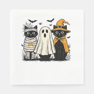 Black Cats in Halloween Costumes – Ghost, Witch, a Napkin