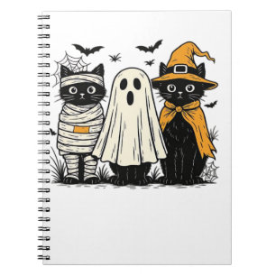 Black Cats in Halloween Costumes – Ghost, Witch, a Notebook