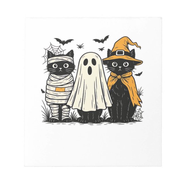 Black Cats in Halloween Costumes � Ghost, Witch, a Notepad (Front)