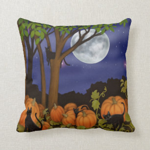 Black Cats in Pumpkin Patch Pillow