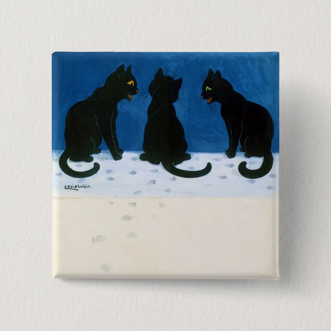 Black Cats in the Snow, Louis Wain 15 Cm Square Badge (Front)