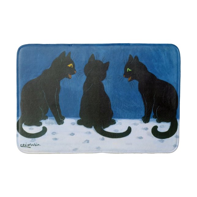 Black Cats in the Snow, Louis Wain Bath Mat (Front)