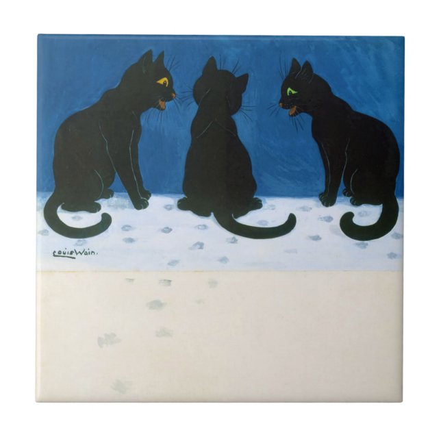 Black Cats in the Snow, Louis Wain Ceramic Tile (Front)