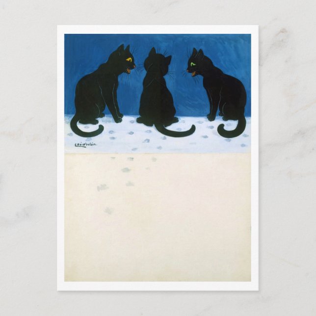 Black Cats in the Snow, Louis Wain Postcard (Front)