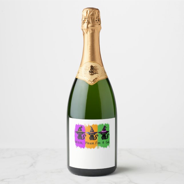 Black Cats In Witch Hats Essential T-Shirt Sparkling Wine Label (Front)
