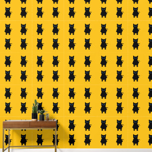 black cats in yellow wallpaper