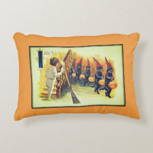 Black Cats Jolly Halloween Vintage Halloween Card  Decorative Cushion