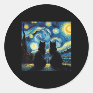 Black Cats Lover Starry Night Van Gogh Cat Mum Cat Classic Round Sticker