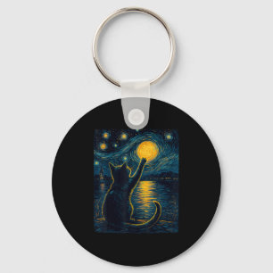 Black Cats Lover Starry Night Vincent Van Gogh Key Ring