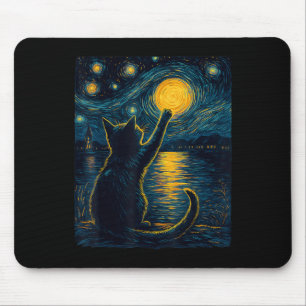 Black Cats Lover Starry Night Vincent Van Gogh Mouse Pad