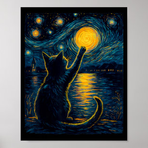Black Cats Lover Starry Night Vincent Van Gogh Poster