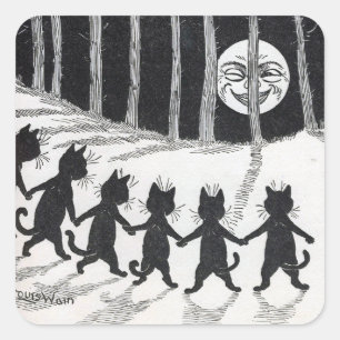 Black Cats Meeting the Moon by Louis Wain Square Sticker