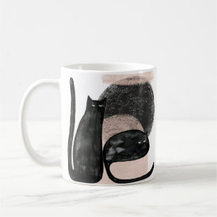 Black cats minimalist illustration, cat modern art coffee mug