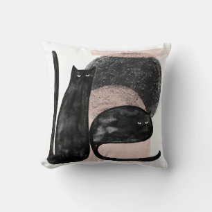 Black cats minimalist illustration, cat modern art cushion
