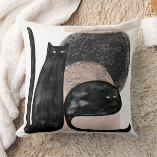 Black cats minimalist illustration, cat modern art cushion