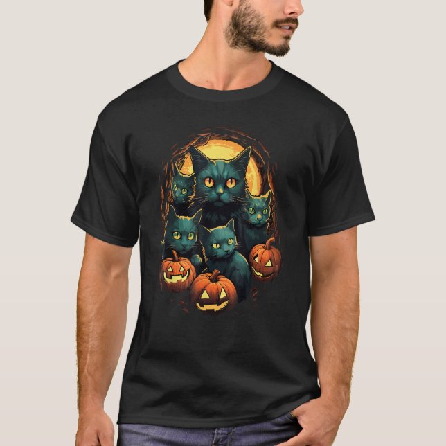 Black Cats Moon Pumpkin  Halloween Horror 2 T-Shirt (Front)